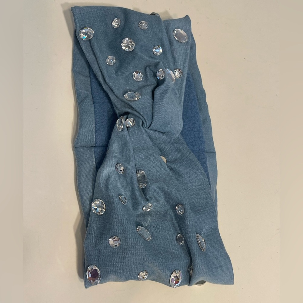 Lele Sadoughi OOAK denim crystal ear warmers